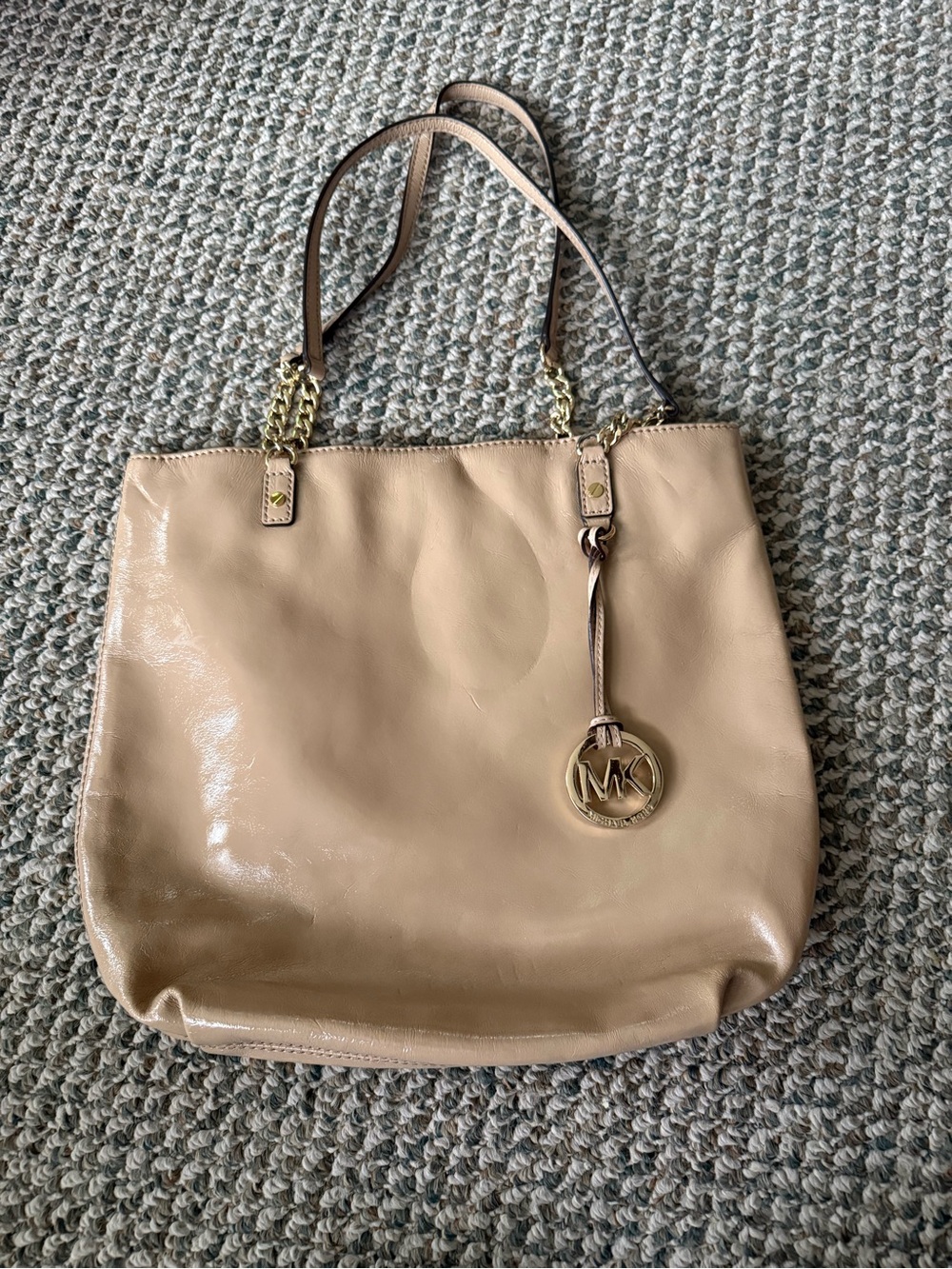 Michael Kors Nude Leather Tote with Gold MK Charm